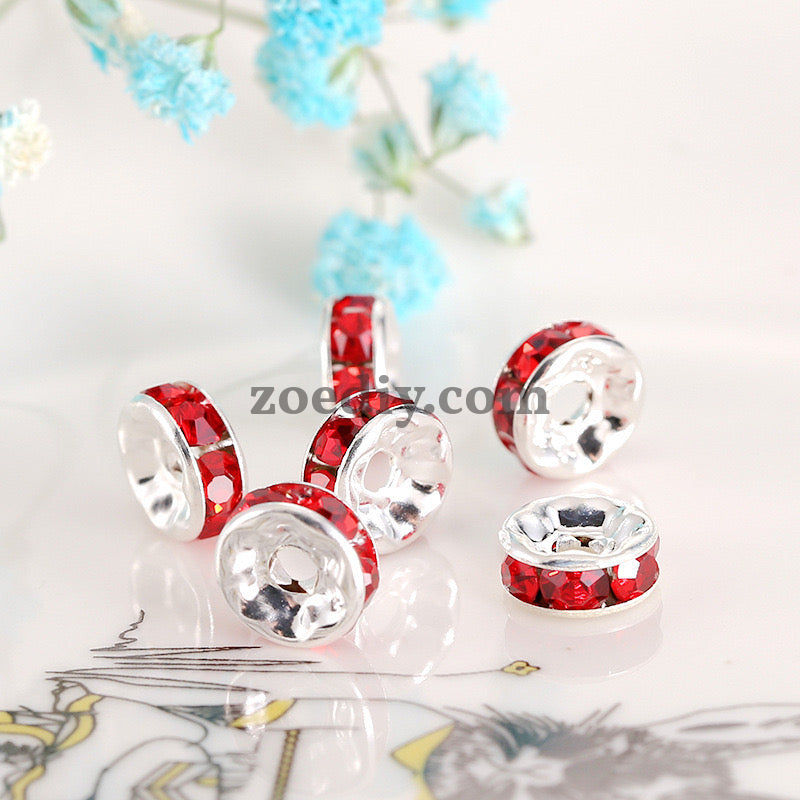 FS0078-10MM Metal Circle Spacers with Rhinestones in Solid Colors