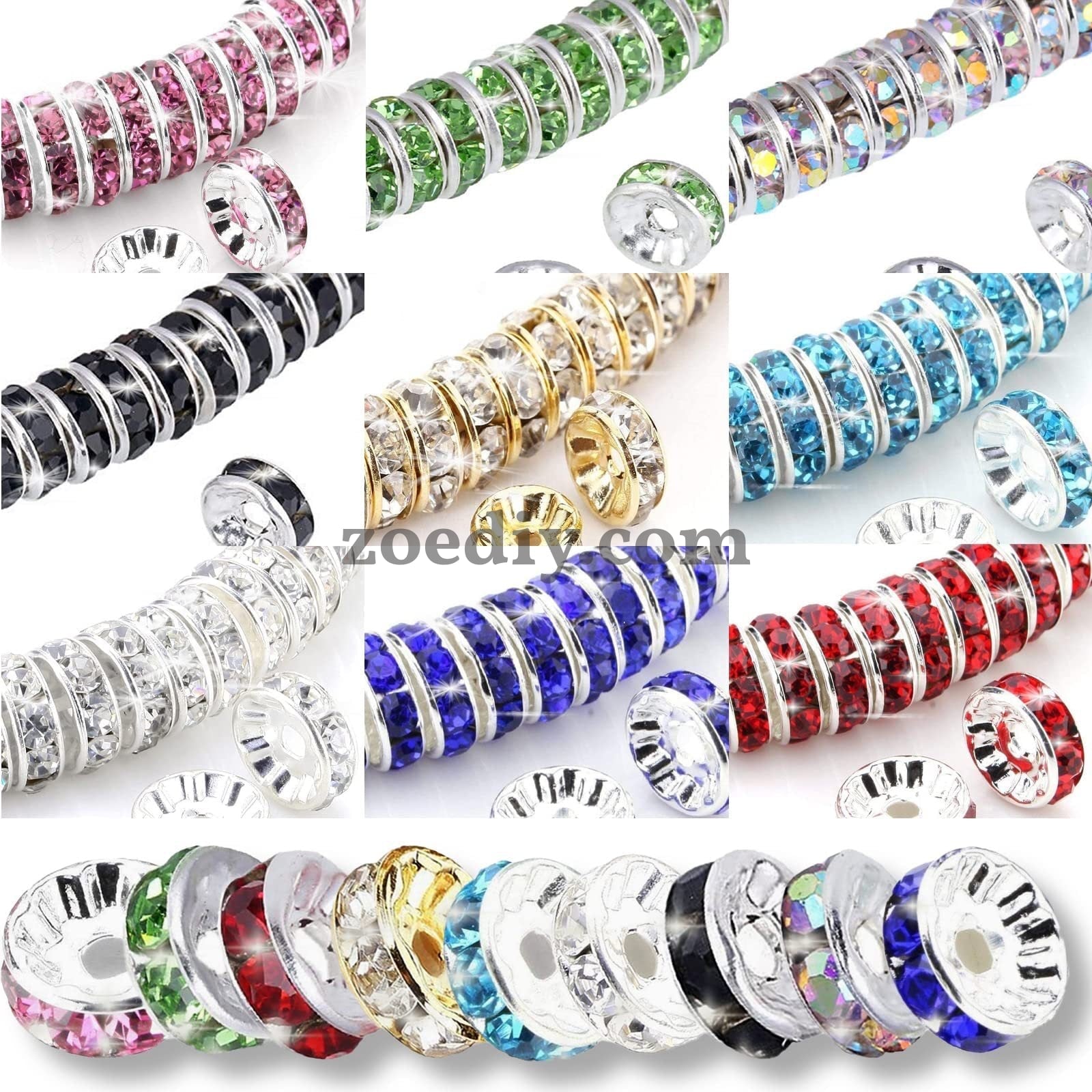 FS0078-10MM Metal Circle Spacers with Rhinestones in Solid Colors