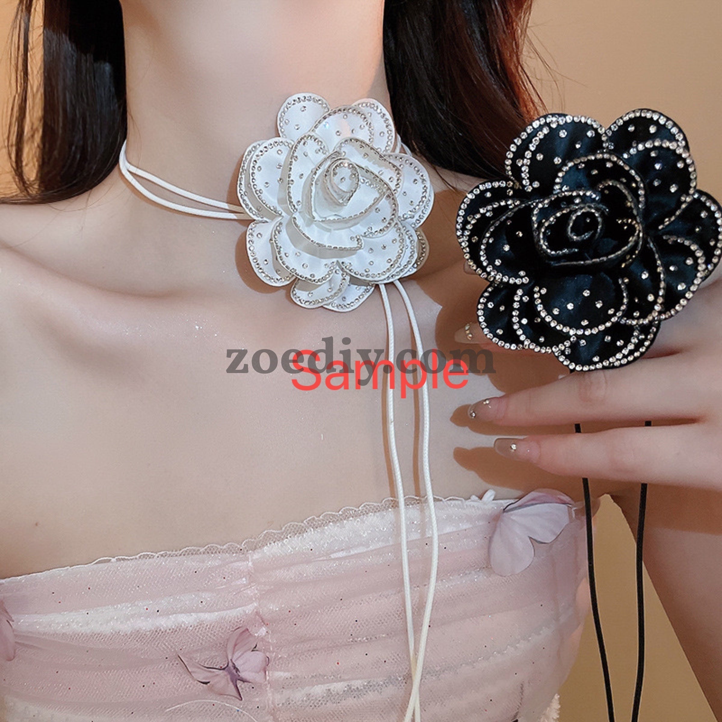 FS1522-3D Diamond Fabric Rose Flower For Making Fancy Bead