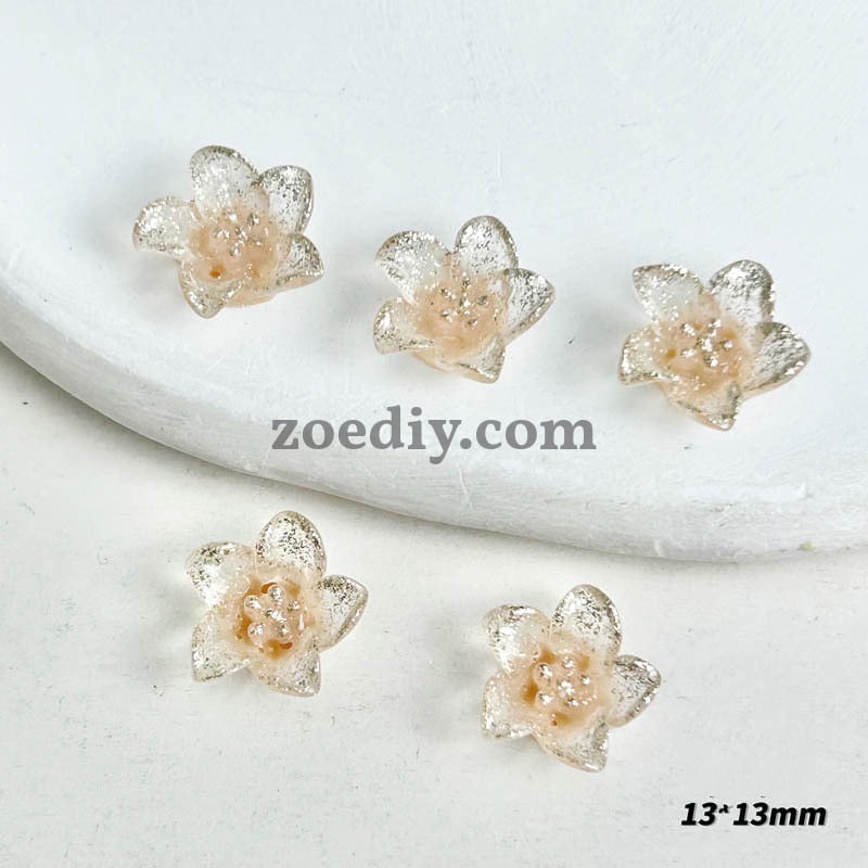 FS1031- 13MM Mixed Color Glitter Glowing lily Flower Resin Nail Charms For Making Fancy Bead Or Fancy Pen