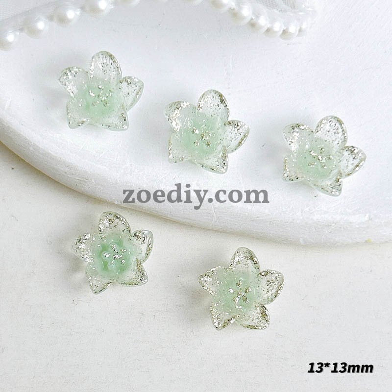 FS1031- 13MM Mixed Color Glitter Glowing lily Flower Resin Nail Charms For Making Fancy Bead Or Fancy Pen