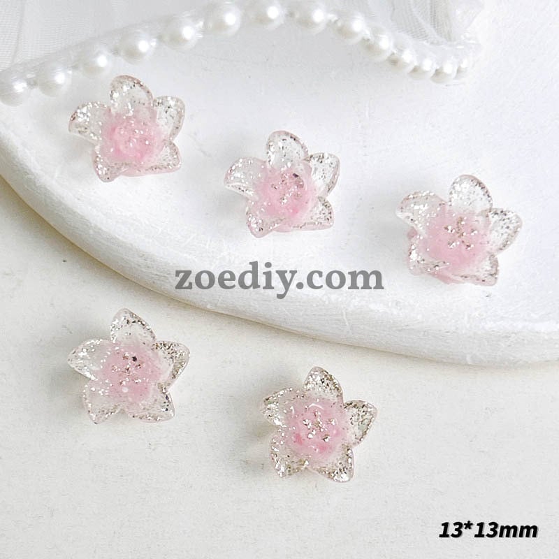 FS1031- 13MM Mixed Color Glitter Glowing lily Flower Resin Nail Charms For Making Fancy Bead Or Fancy Pen