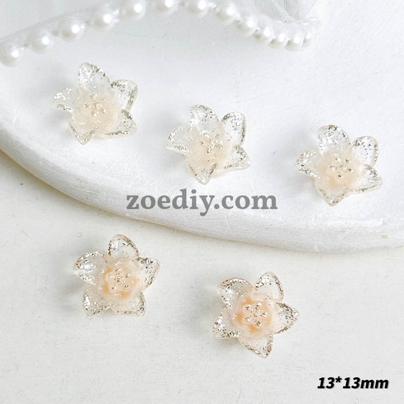 FS1031- 13MM Mixed Color Glitter Glowing lily Flower Resin Nail Charms For Making Fancy Bead Or Fancy Pen