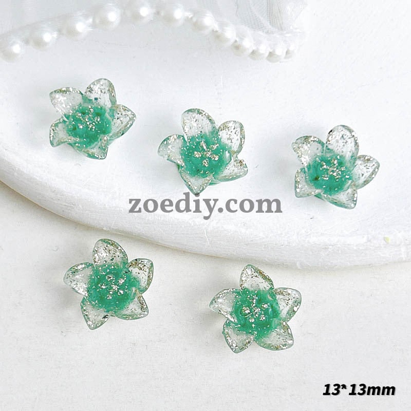 FS1031- 13MM Mixed Color Glitter Glowing lily Flower Resin Nail Charms For Making Fancy Bead Or Fancy Pen