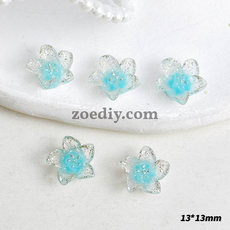 FS1031- 13MM Mixed Color Glitter Glowing lily Flower Resin Nail Charms For Making Fancy Bead Or Fancy Pen