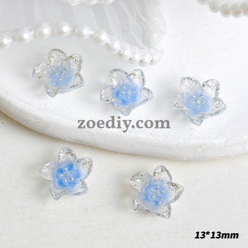 FS1031- 13MM Mixed Color Glitter Glowing lily Flower Resin Nail Charms For Making Fancy Bead Or Fancy Pen