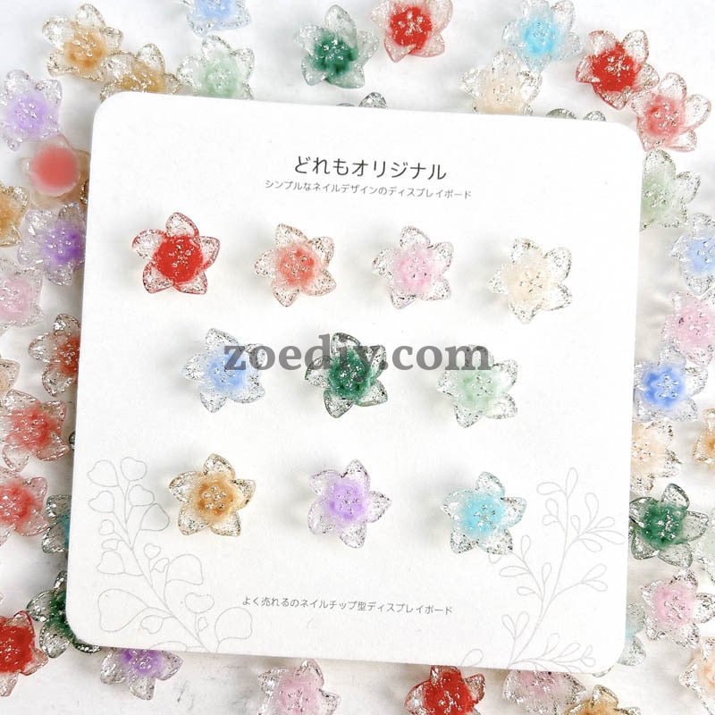 FS1031- 13MM Mixed Color Glitter Glowing lily Flower Resin Nail Charms For Making Fancy Bead Or Fancy Pen