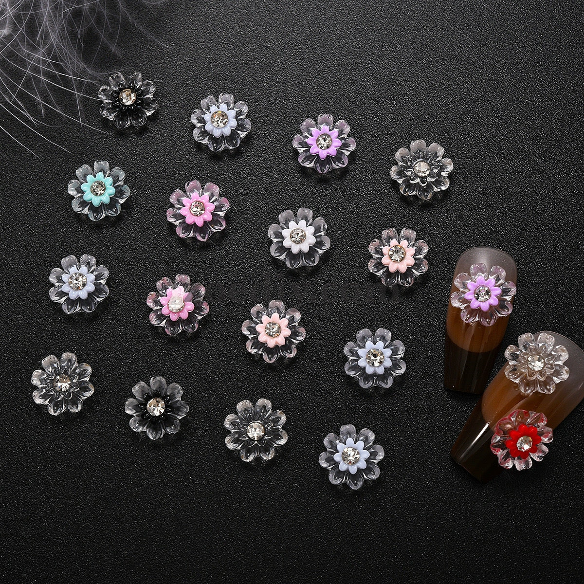 FS1054- 10MM Diamond Clear Flower Resin Nail Charms For Making Fancy Bead Or Fancy Pen