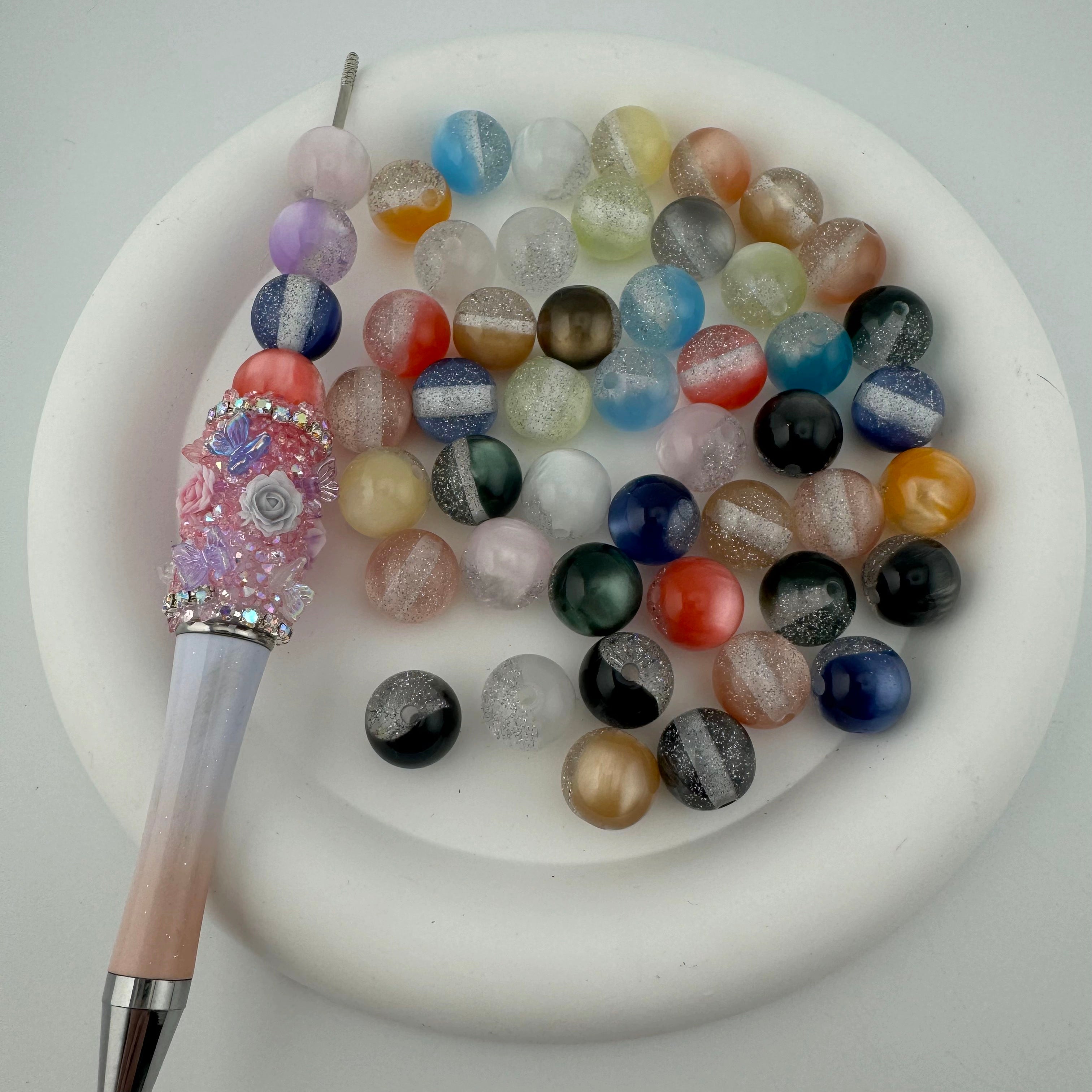 FS1755-Mixed Color 12MM Gradient Color Glitter Resin Beads Fit For Beadabple Pens