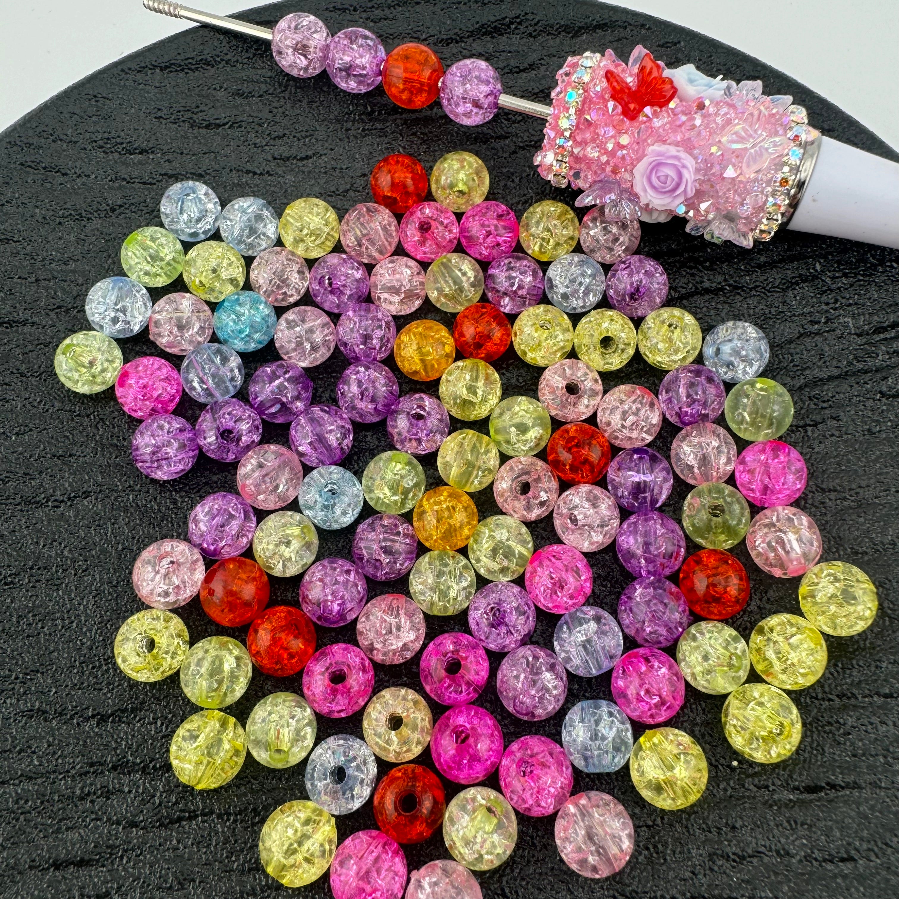 FS1743-Random Mixed Color Crackle 8MM Acrylic Beads (Hole is tight )