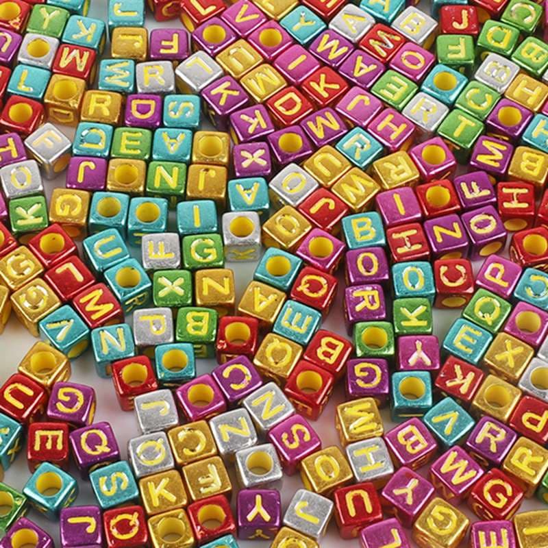 FS6778-6*6MM Square Mixed Color Electroplated Gold English Letter Acrylic Beads for  Jewelry DIY Crafts Bracelets Zoe DIY Wholesale