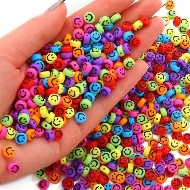 FS6781-4*7MM Smiley Print Acrylic Beads for  Bracelet Choker Jewelry Making DIY Crafts Zoe DIY Wholesale