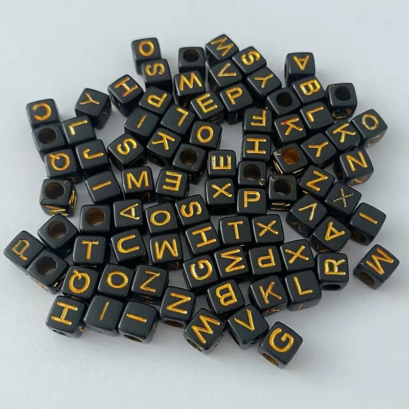 FS6776-6*6MM Square Black Background Gold English Letter Acrylic Beads for Jewellery Making Necklaces Bracelets Crafts Zoe DIY Wholesale
