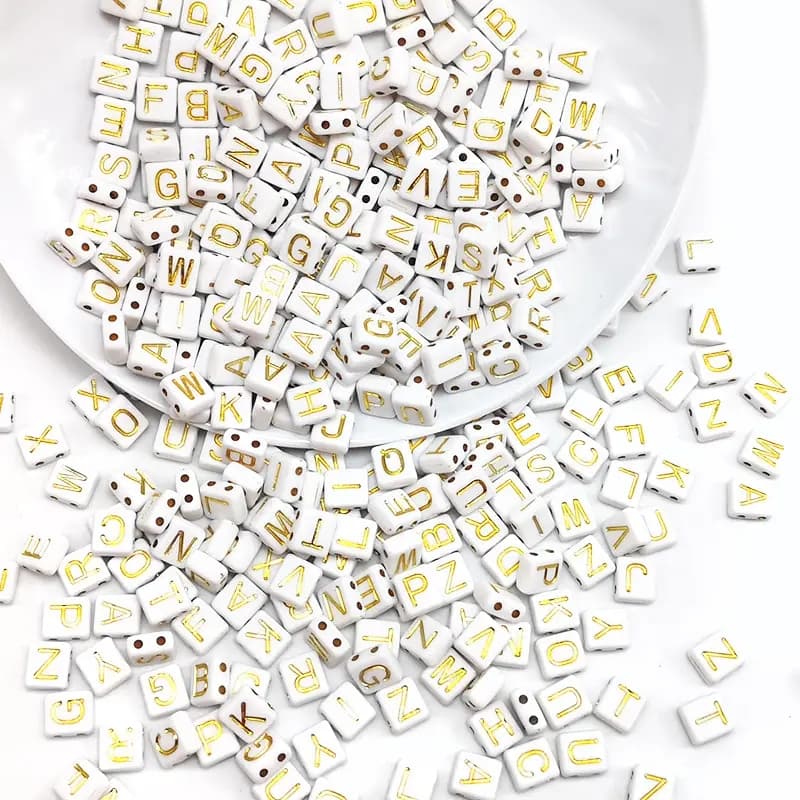 FS6773-8MM Double-hole White Background Gold Letter English  Alphabet Acrylic Beads for for Bracelets, Necklaces, Jewellery, DIY Zoe DIY Wholesale