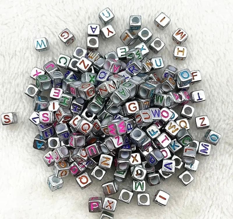 FS6777-6*6MM Square Silver Based Colorful English Letter Acrylic Beads for  DIY Jewellery Making, Bracelets Necklaces Zoe DIY Wholesale