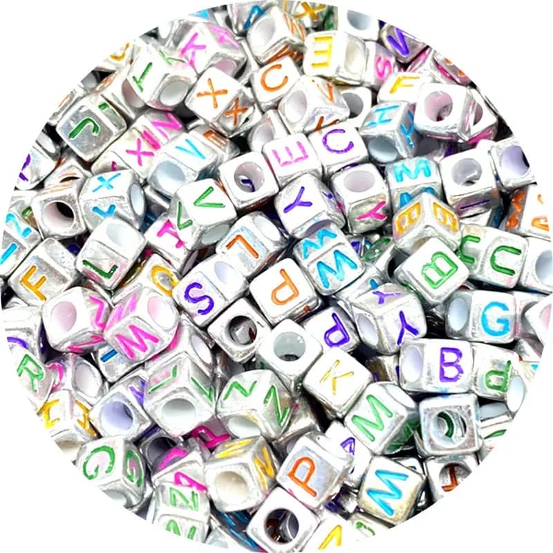 FS6777-6*6MM Square Silver Based Colorful English Letter Acrylic Beads for  DIY Jewellery Making, Bracelets Necklaces Zoe DIY Wholesale