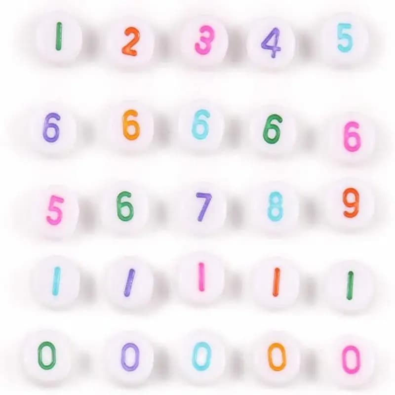 FS6771-4*7MM White Background Colorful Acrylic Number Beads for DIY Jewellery Making (Necklaces and Bracelets) Zoe DIY Wholesale