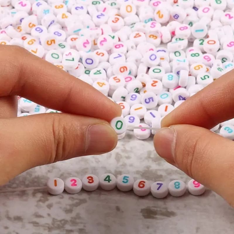 FS6771-4*7MM White Background Colorful Acrylic Number Beads for DIY Jewellery Making (Necklaces and Bracelets) Zoe DIY Wholesale