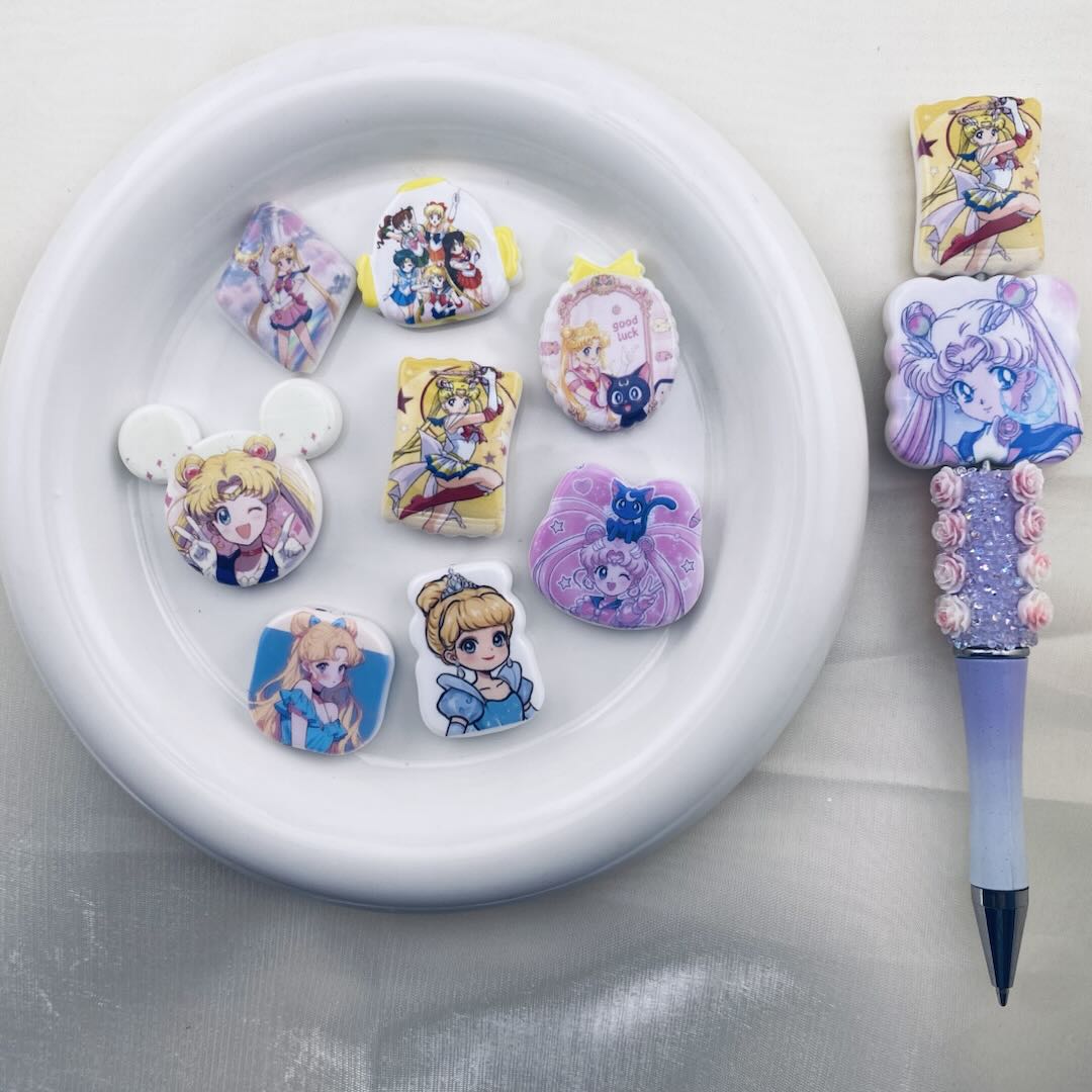 FS6738-Sailor Moon Mixed Print Acrylic Beads For Jewelry Necklace Bracelet Making,Beadable Pens Zoe DIY Wholesale