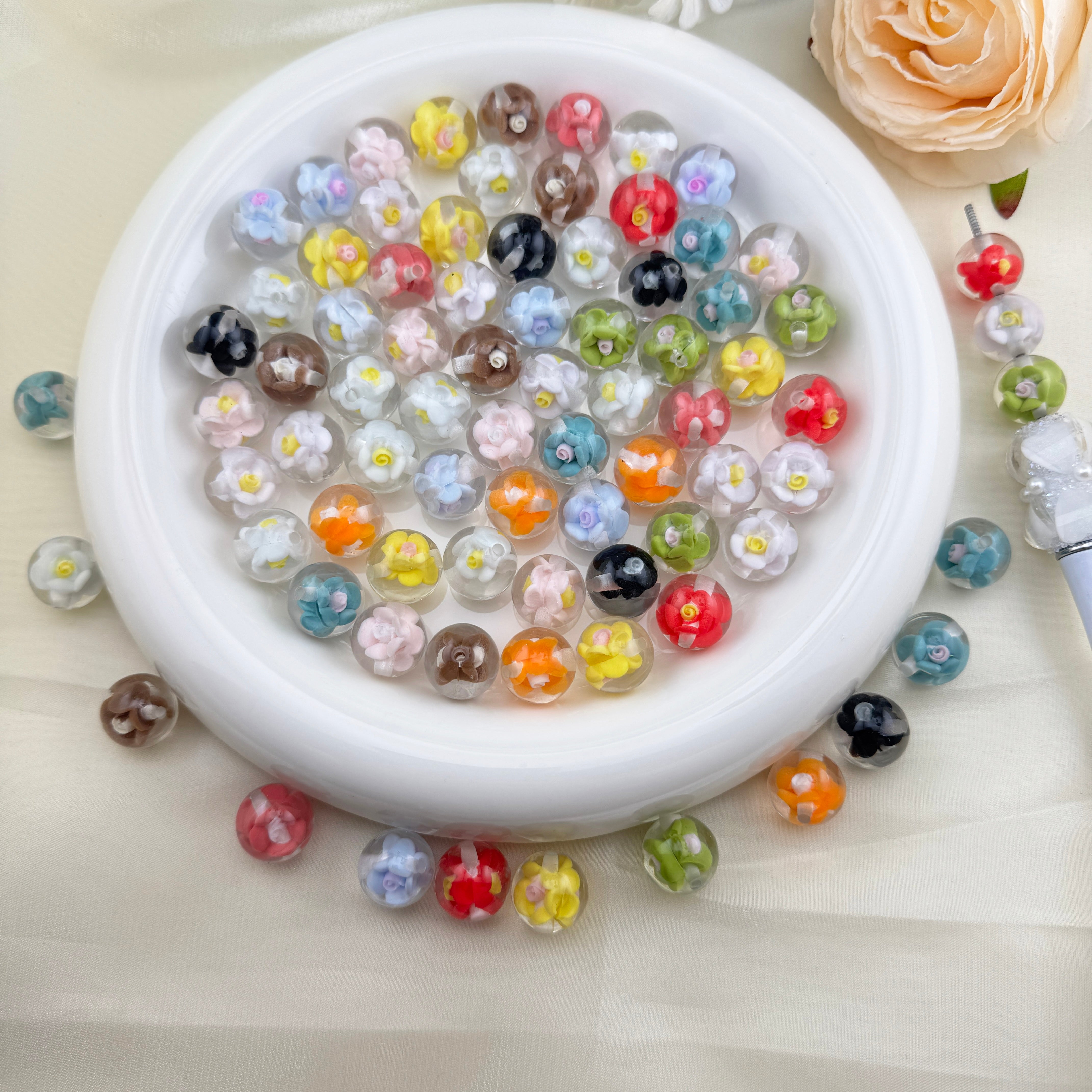FS6944-16mm Luminous Flower Resin Beads For Beadable Pens Making Keychain Jewelry Making Zoe DIY Wholesale
