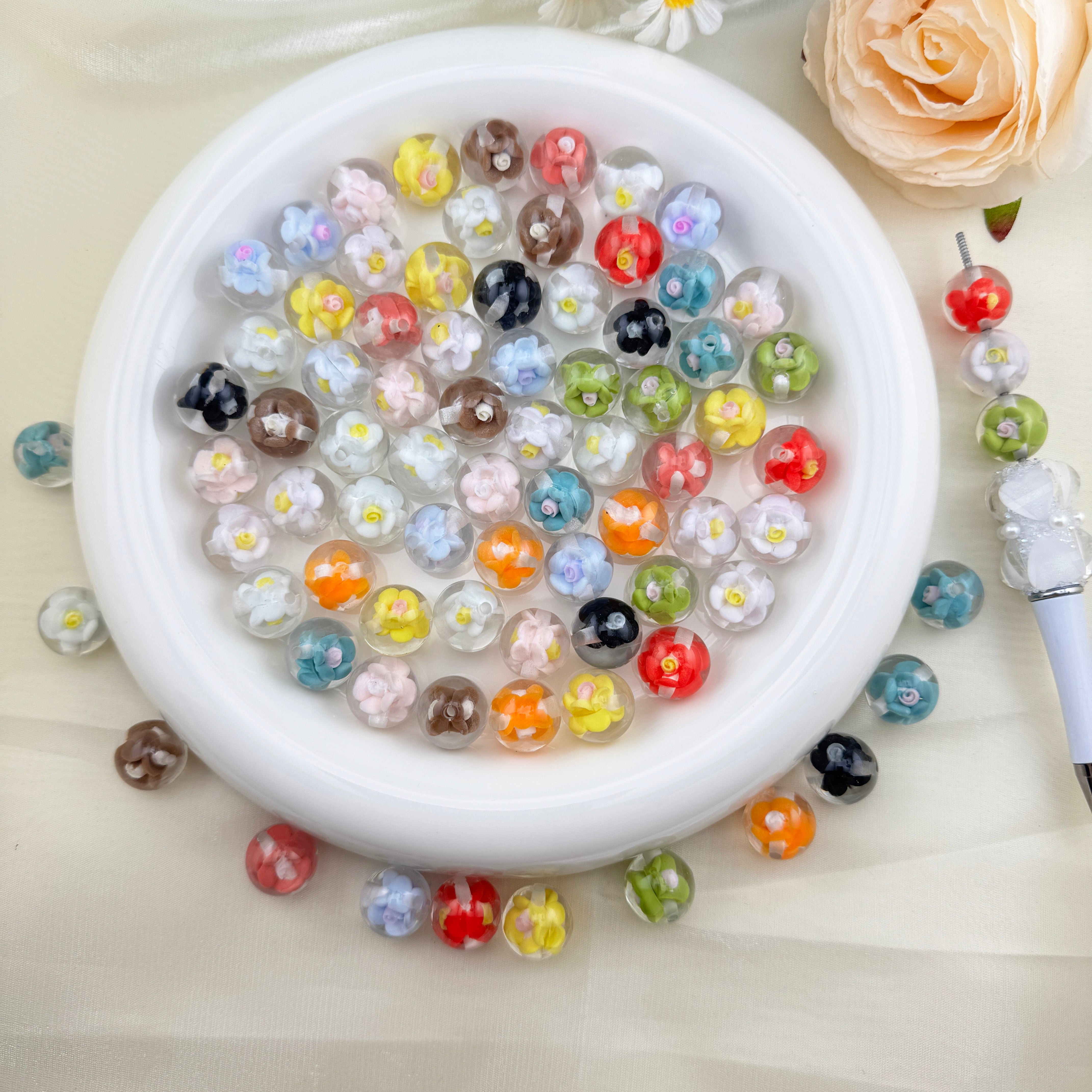 FS6944-16mm Luminous Flower Resin Beads For Beadable Pens Making Keychain Jewelry Making Zoe DIY Wholesale