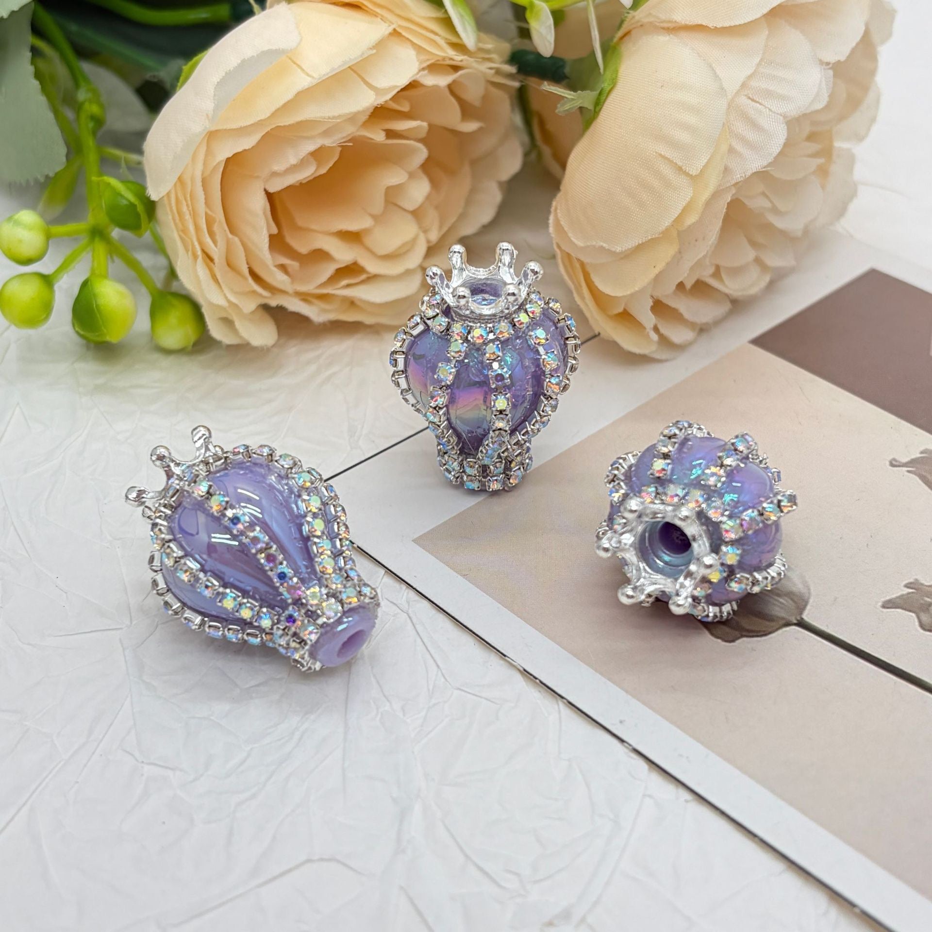 UV Finish Candy Color Hot Air Balloon Acrylic Beads with Silver Alloy Crown AB Rhinestones Chains