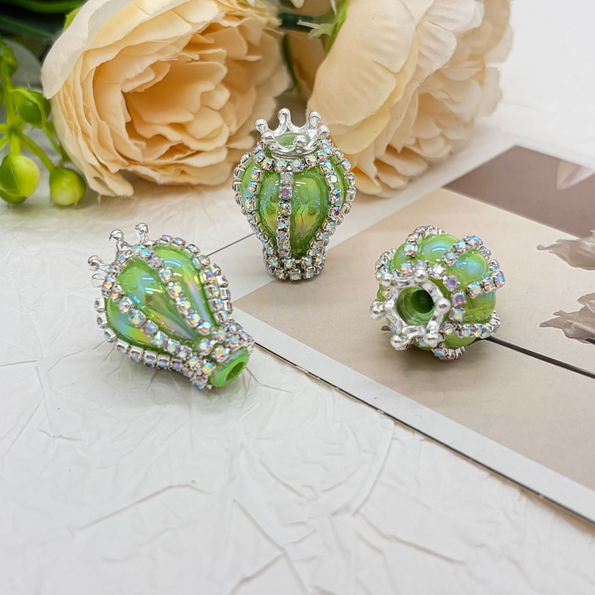 UV Finish Candy Color Hot Air Balloon Acrylic Beads with Silver Alloy Crown AB Rhinestones Chains