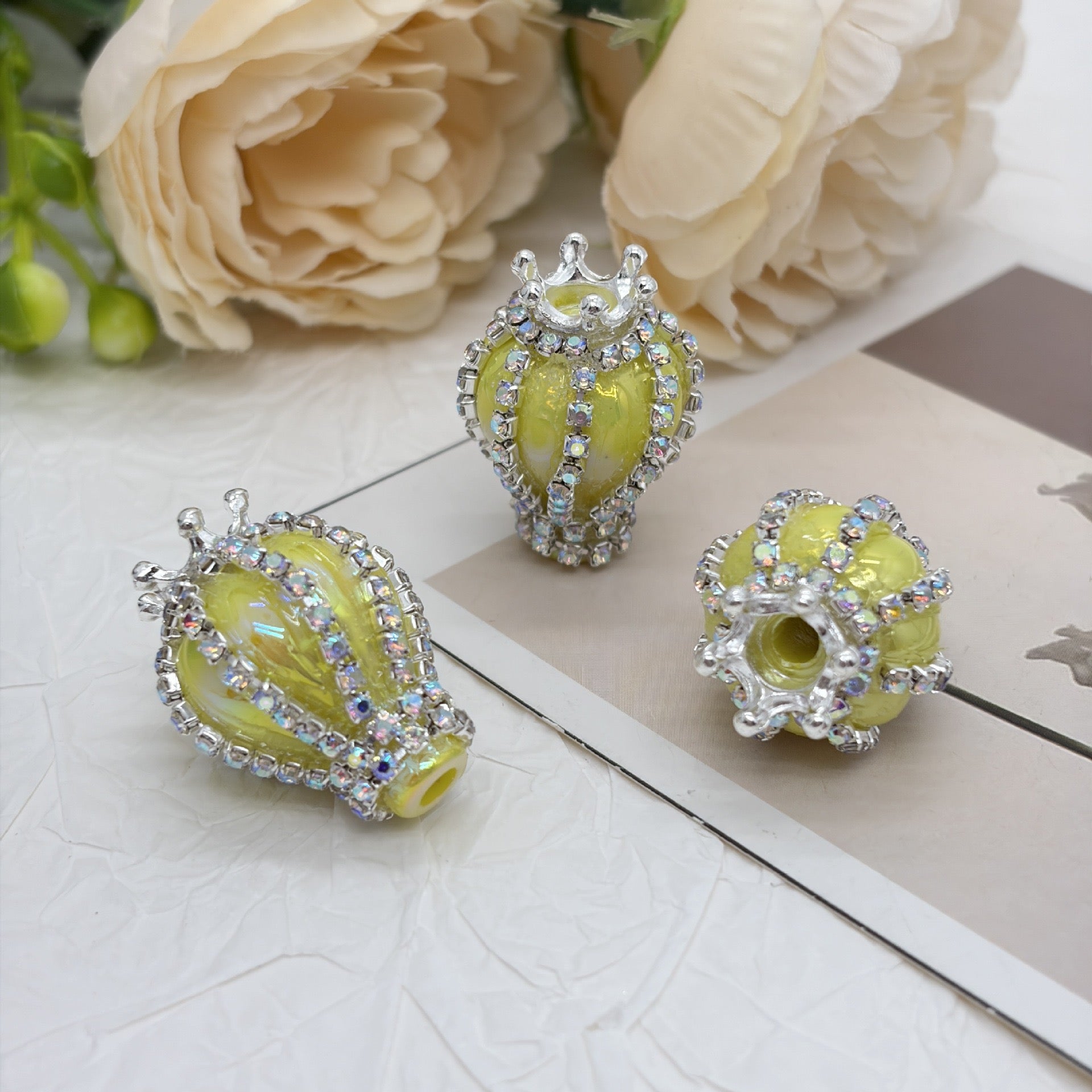 UV Finish Candy Color Hot Air Balloon Acrylic Beads with Silver Alloy Crown AB Rhinestones Chains