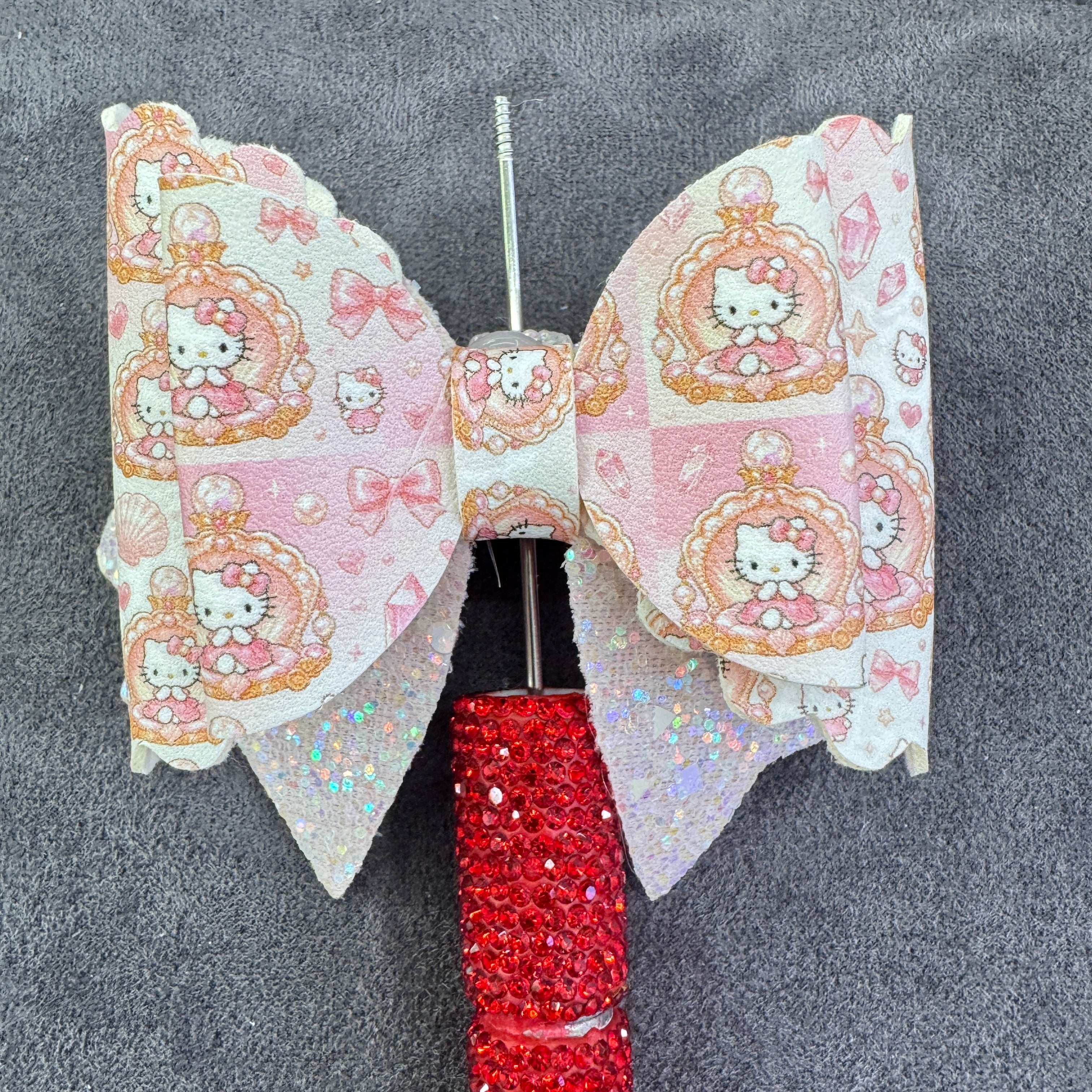 Cute Cartoon White Kitten Series Printed Glitter Layered Bow Sugar Beads