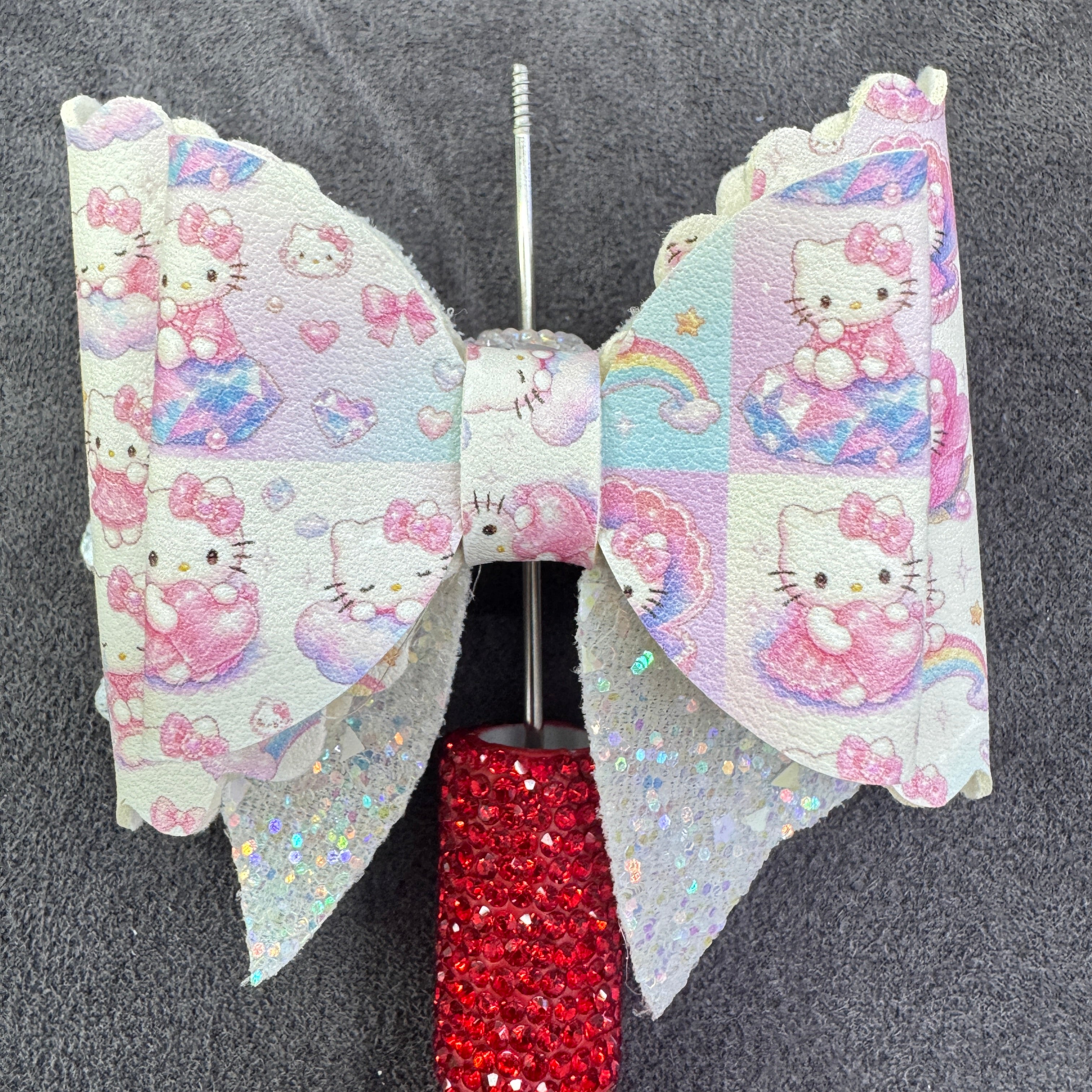 Cute Cartoon White Kitten Series Printed Glitter Layered Bow Sugar Beads
