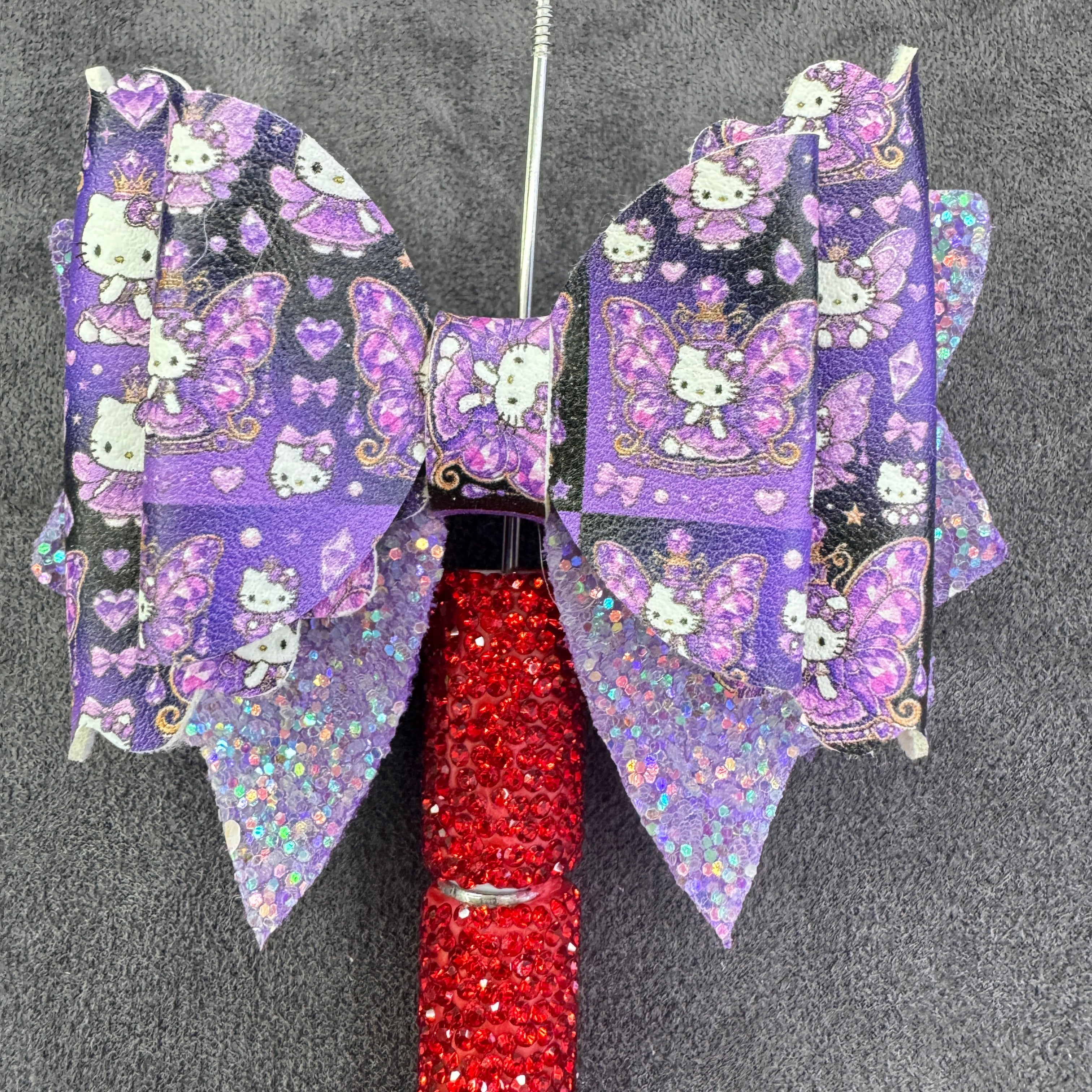 Cute Cartoon White Kitten Series Printed Glitter Layered Bow Sugar Beads
