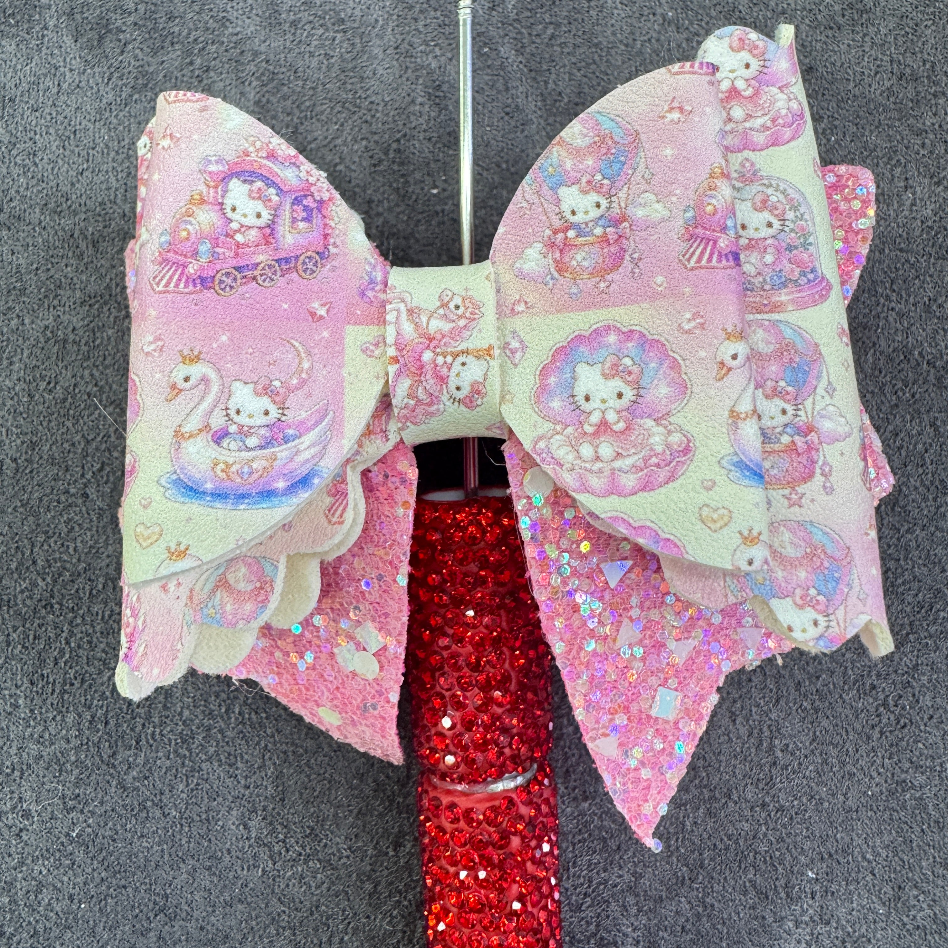Cute Cartoon White Kitten Series Printed Glitter Layered Bow Sugar Beads