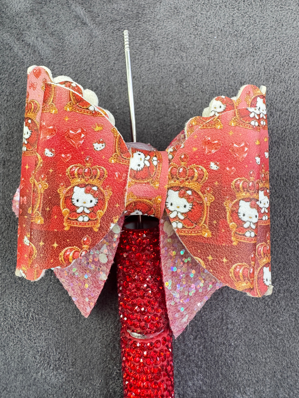Cute Cartoon White Kitten Series Printed Glitter Layered Bow Sugar Beads