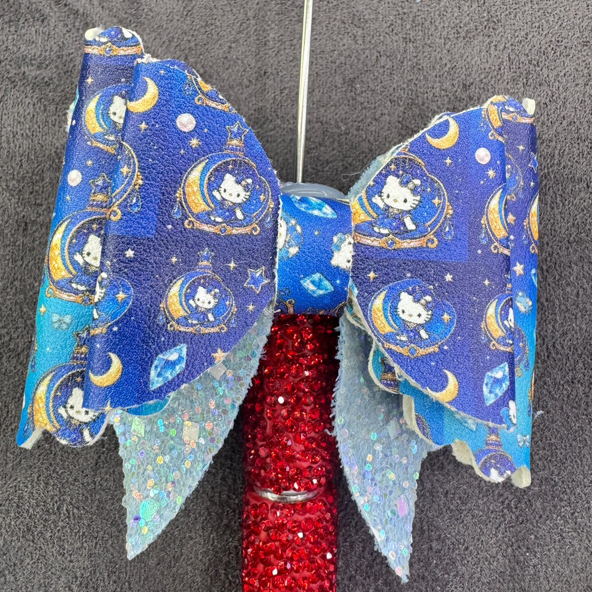 Cute Cartoon White Kitten Series Printed Glitter Layered Bow Sugar Beads
