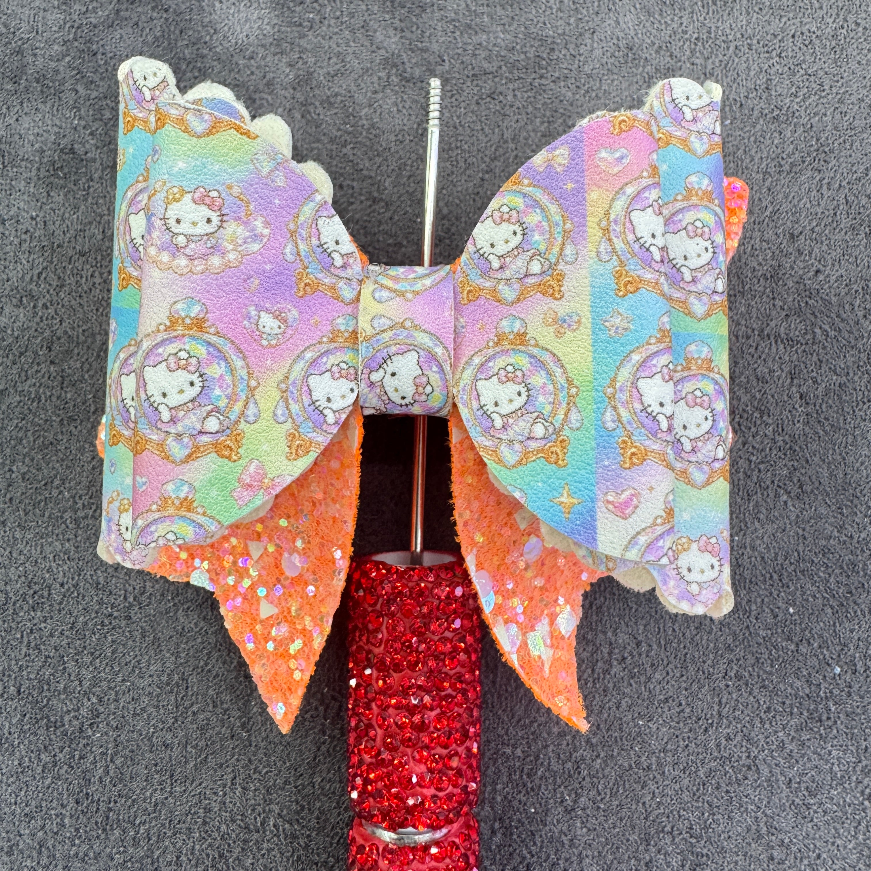 Cute Cartoon White Kitten Series Printed Glitter Layered Bow Sugar Beads