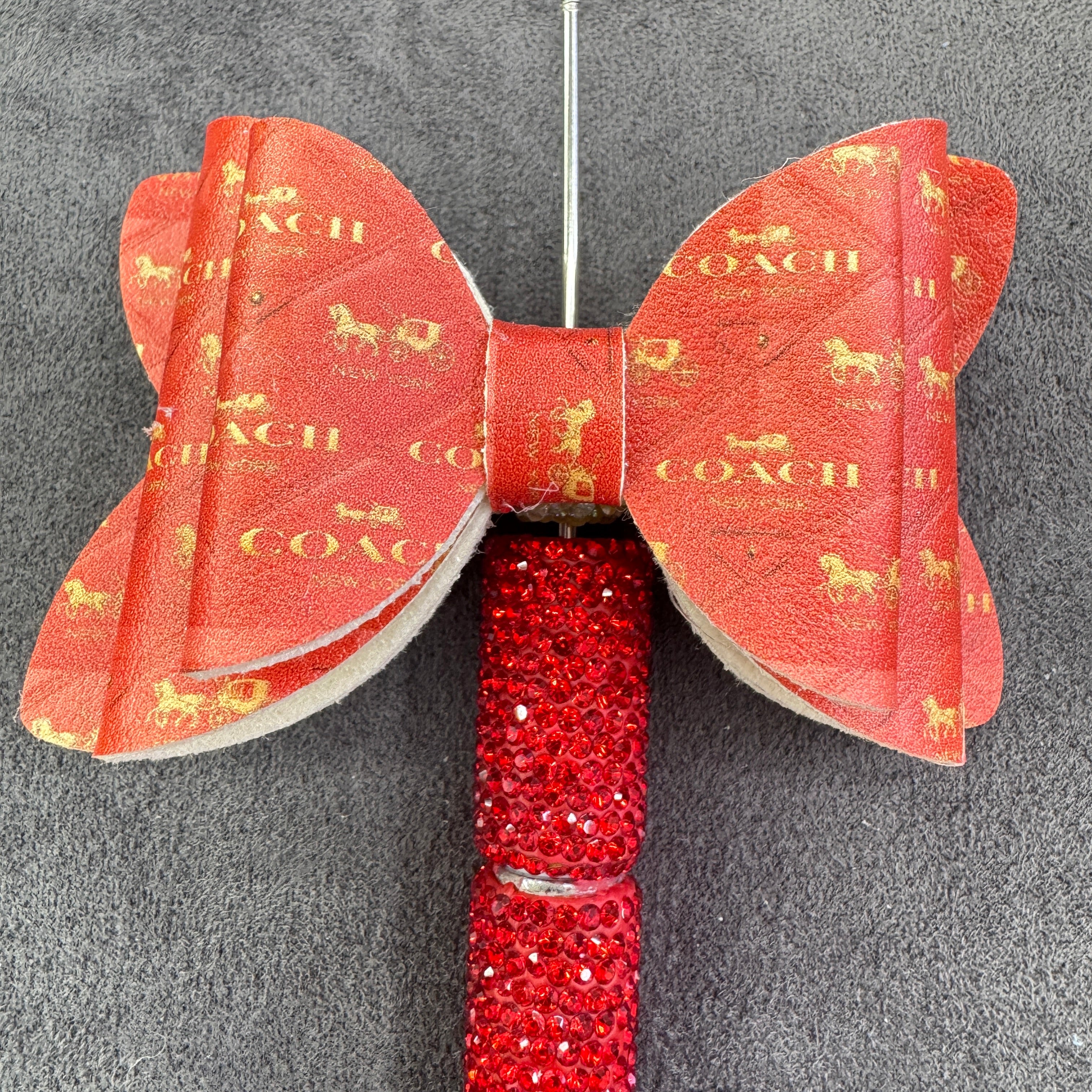 Vintage Carriage Letter Printed hree Layer Fabric Bowtie Sugar Beads,with AB Rhinestones