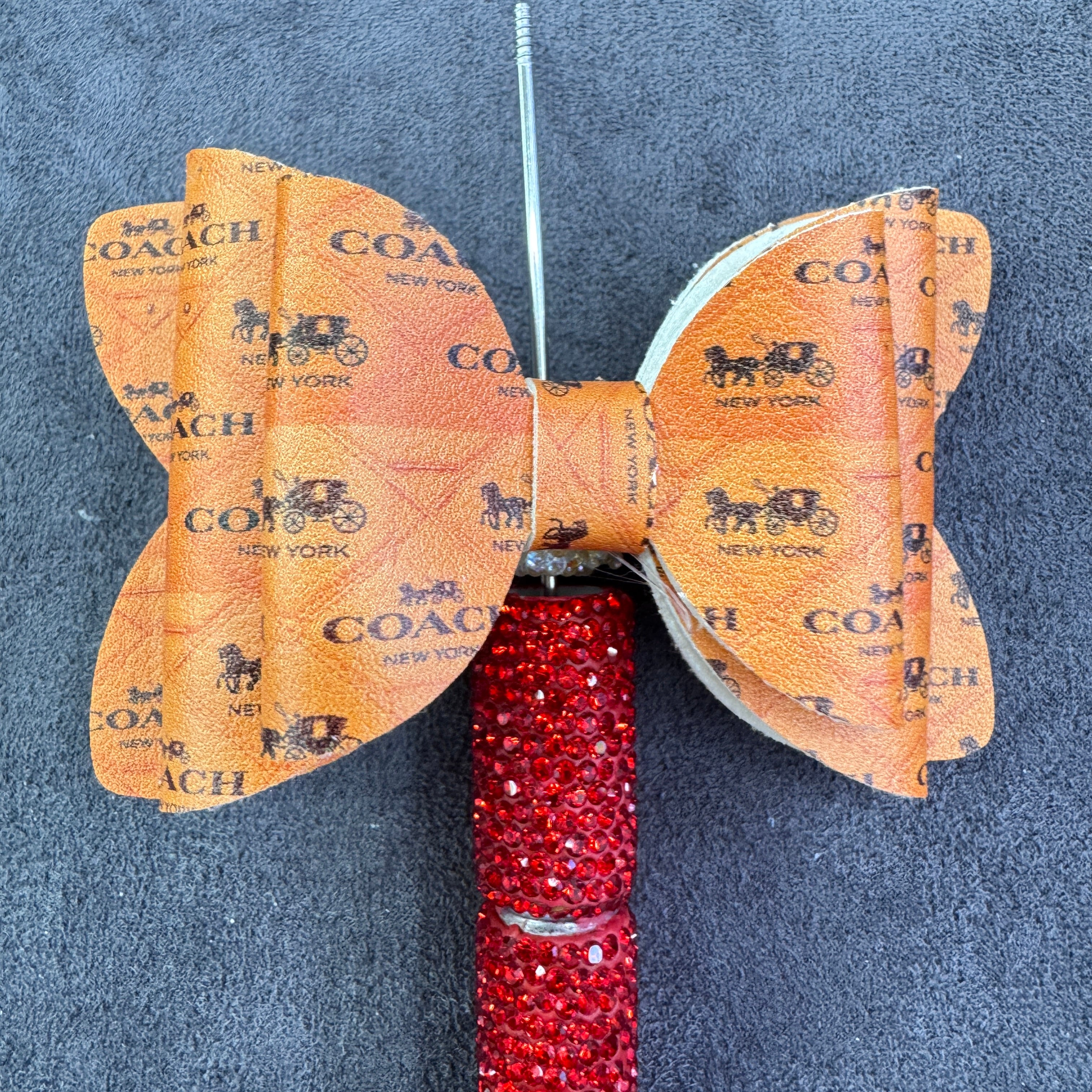 Vintage Carriage Letter Printed hree Layer Fabric Bowtie Sugar Beads,with AB Rhinestones