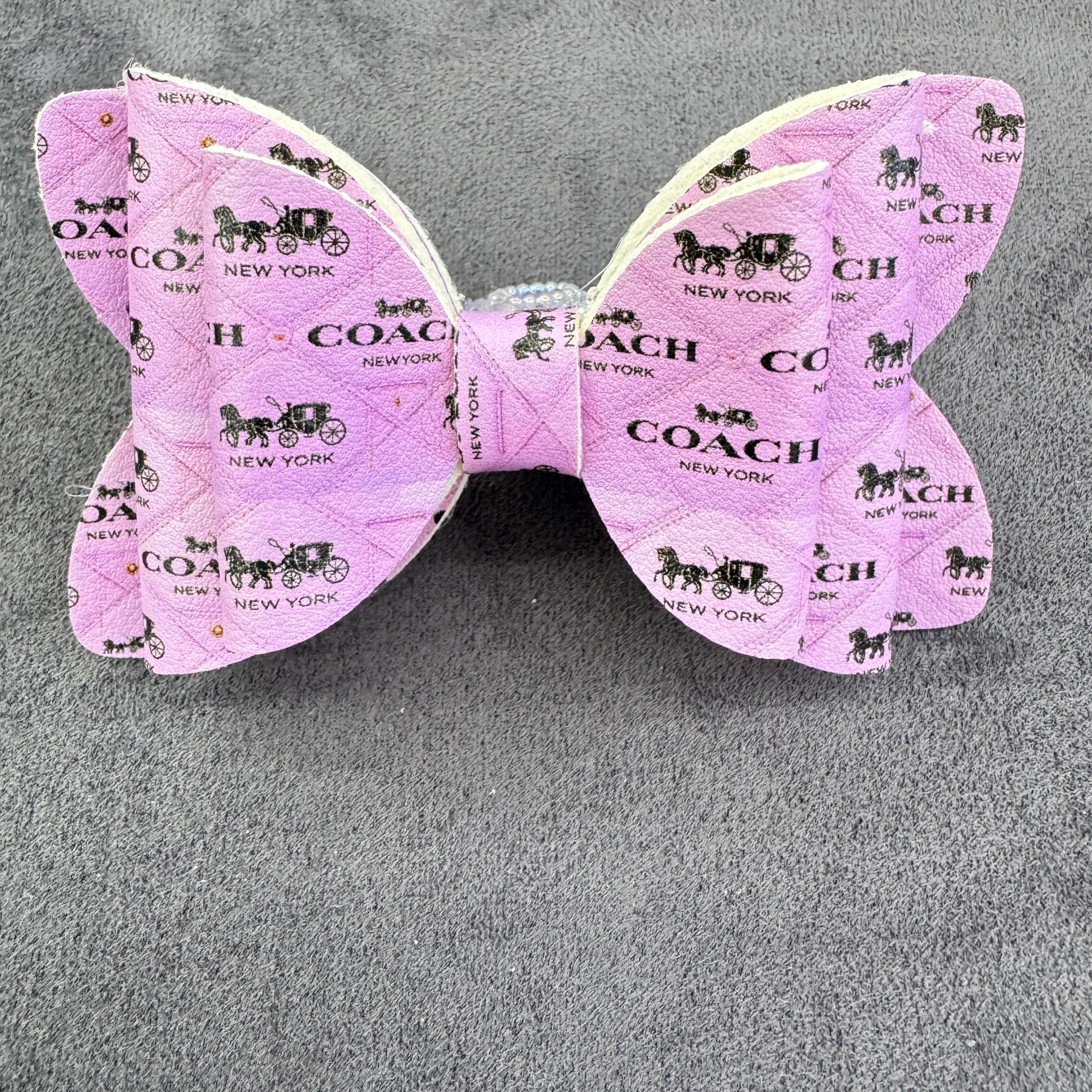 Vintage Carriage Letter Printed hree Layer Fabric Bowtie Sugar Beads,with AB Rhinestones
