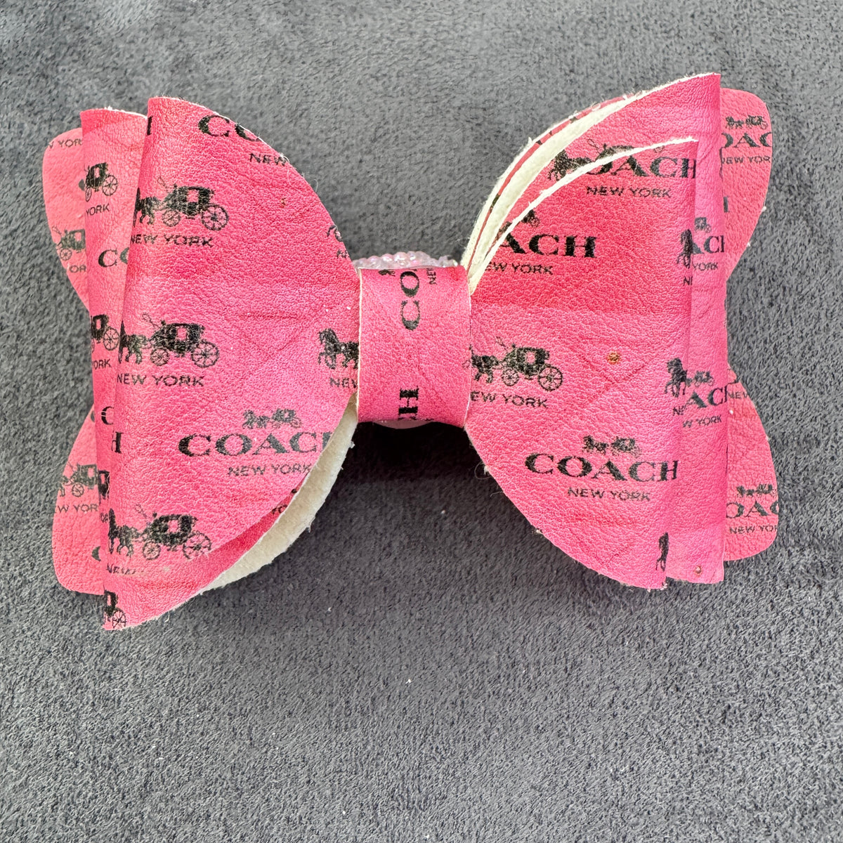 Vintage Carriage Letter Printed hree Layer Fabric Bowtie Sugar Beads,with AB Rhinestones