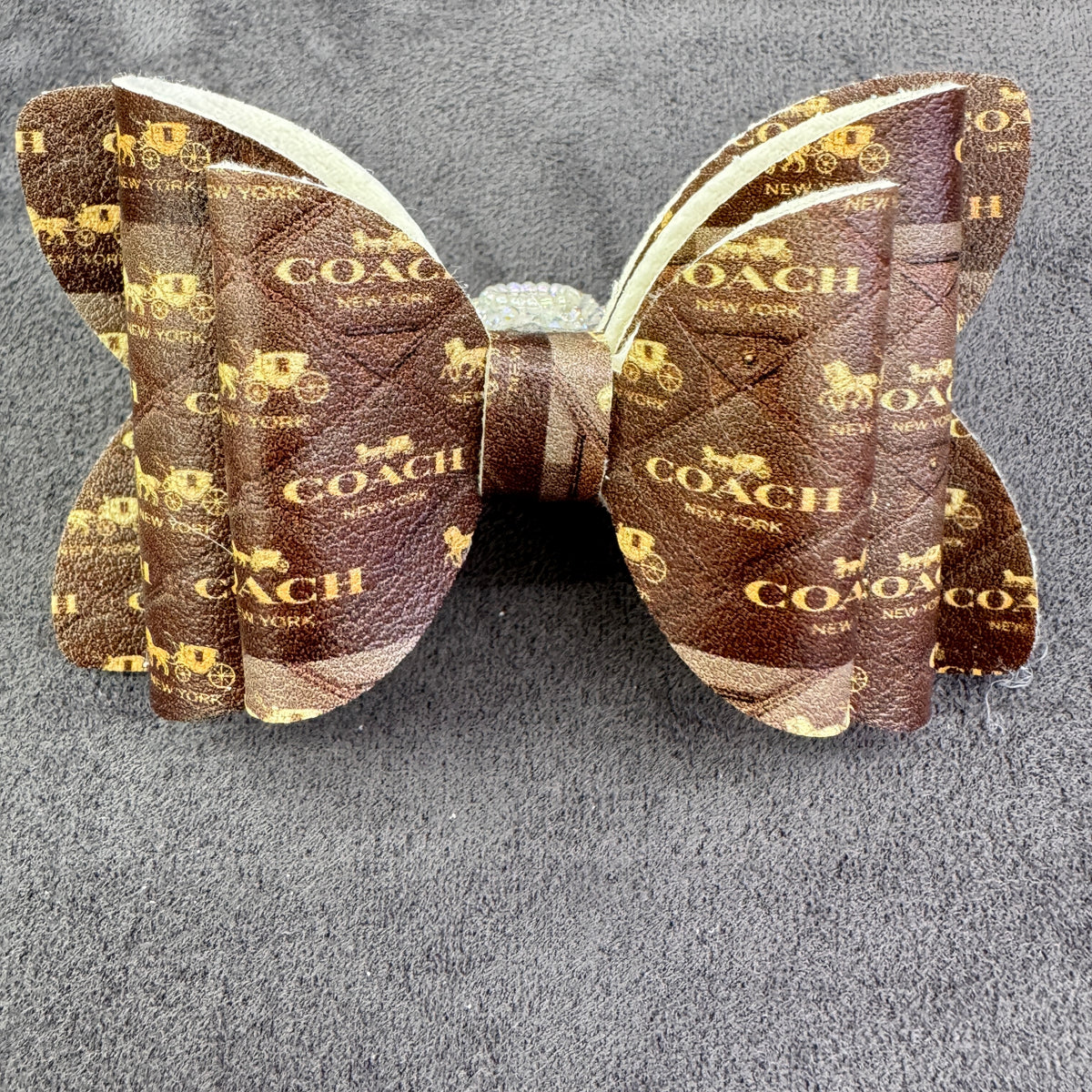 Vintage Carriage Letter Printed hree Layer Fabric Bowtie Sugar Beads,with AB Rhinestones
