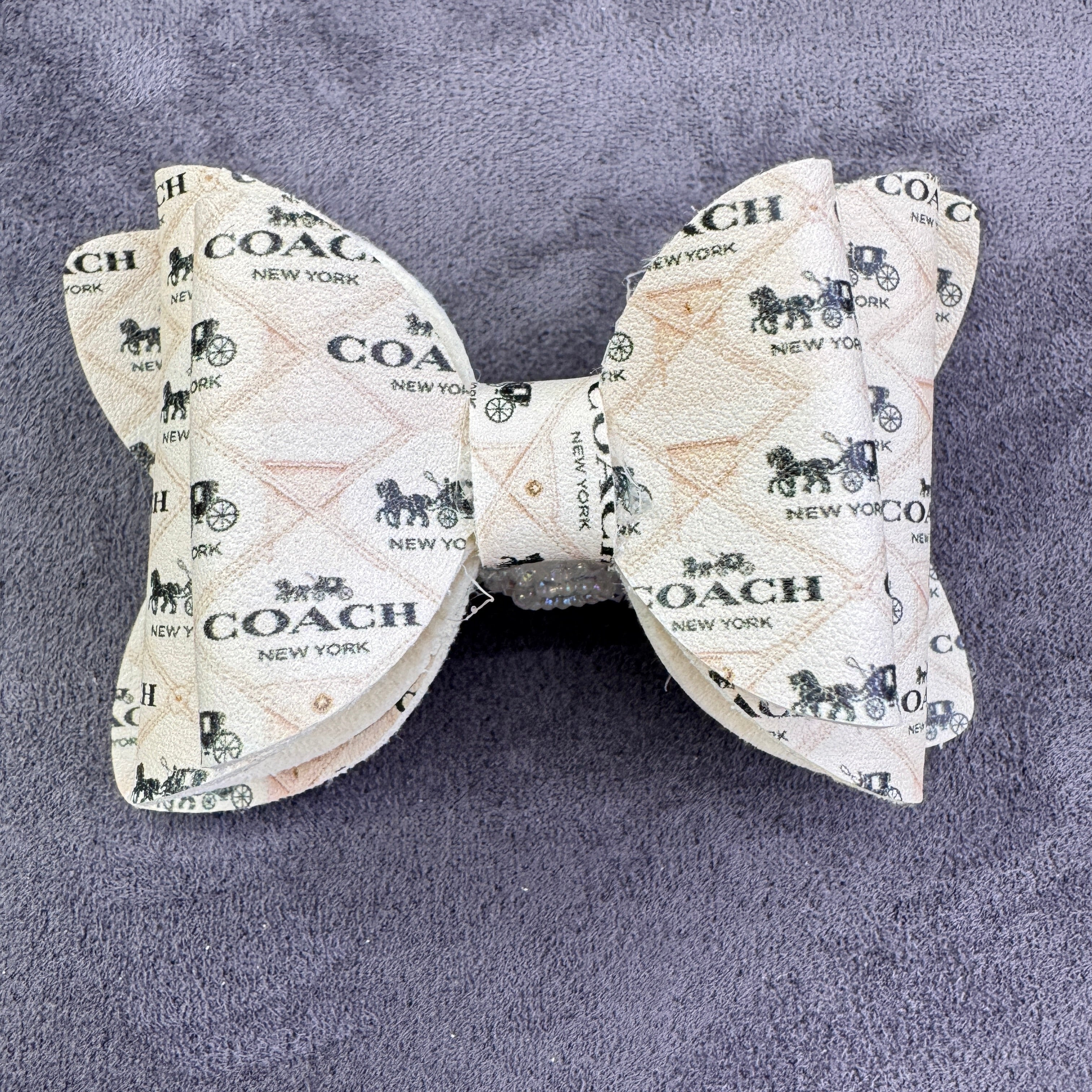 Vintage Carriage Letter Printed hree Layer Fabric Bowtie Sugar Beads,with AB Rhinestones