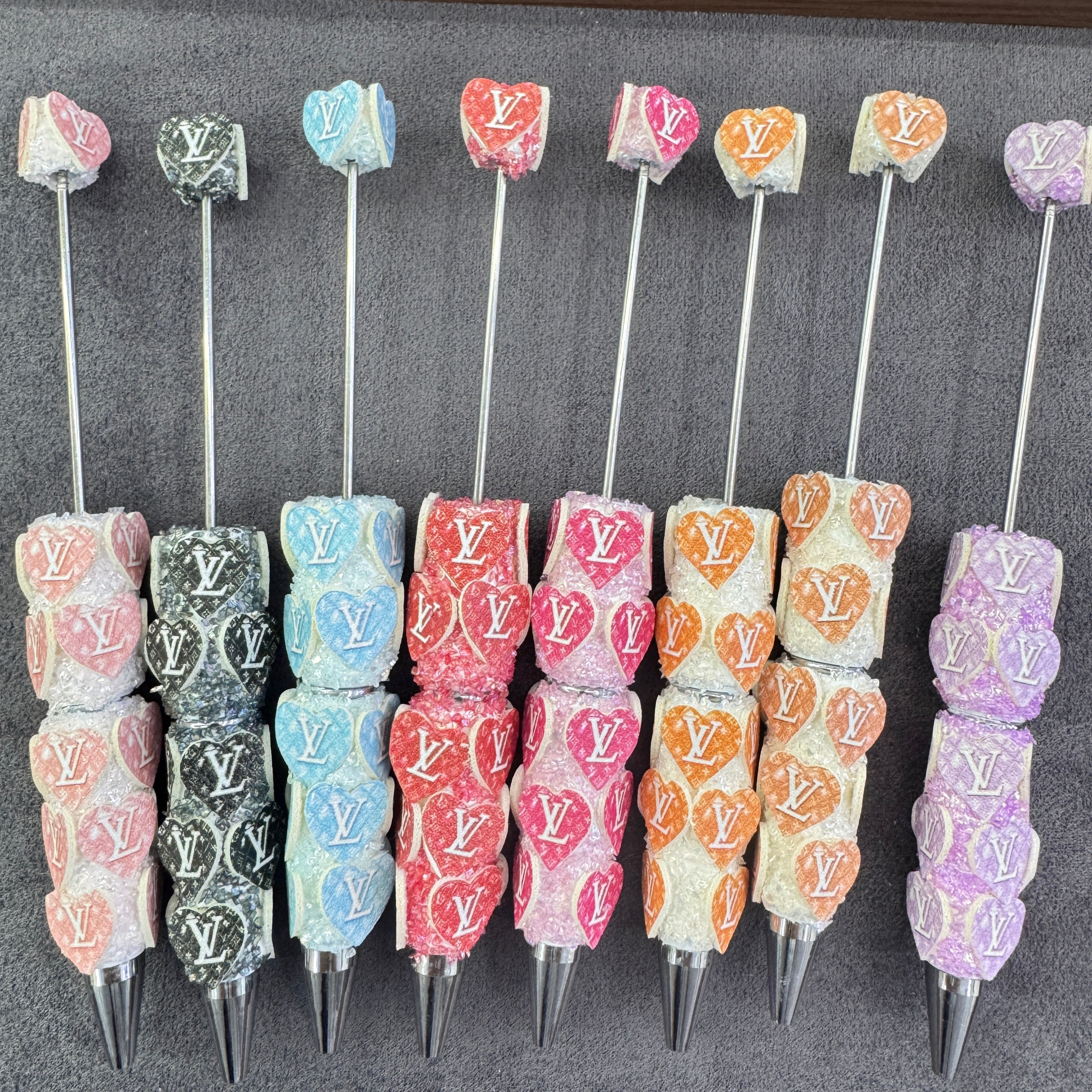 Vintage Floral Monogram‑Style Sugar Clay Beadable Pens with Broken Rhinestones,Various Color