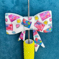 Silicone Focal Beads Soft Bowtie with Colorful Candy Wrapper Heart Print,50*60MM
