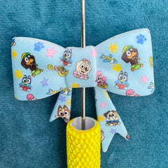 Silicone Focal Beads Soft Bowtie with Cartoon Dogs Prints, 50*60MM