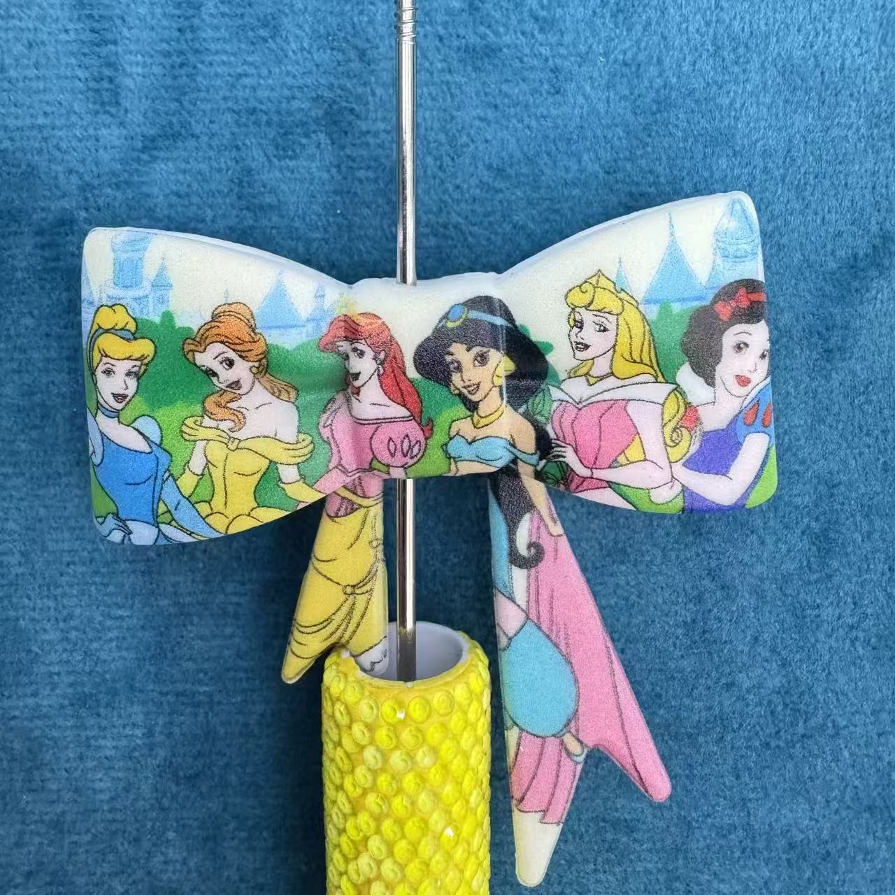 Soft Bowtie with Dreamy Castle Princess Character Pattern Silicone Focal Beads,50*60MM