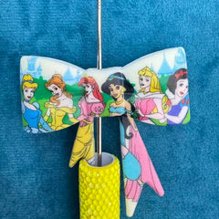 Soft Bowtie with Dreamy Castle Princess Character Pattern Silicone Focal Beads,50*60MM