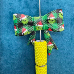 Soft Bowtie with Christmas Green Character Santa Hat Printed Silicone Focal Beads, 50*60MM