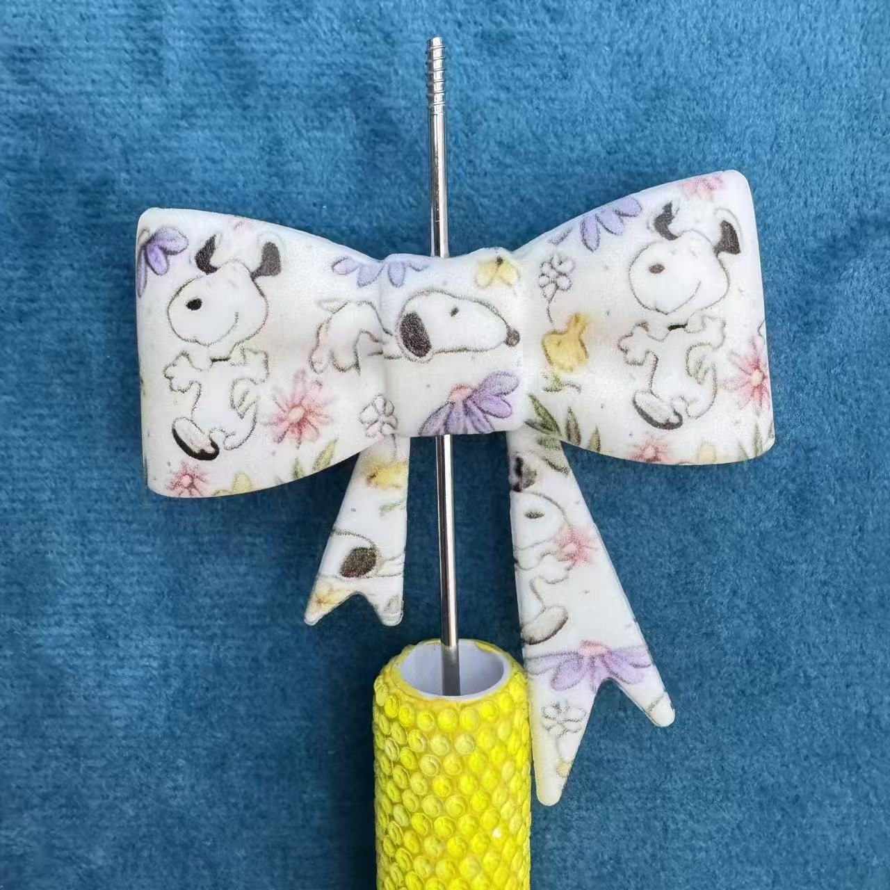 Bowtie with Cartoon Cute Puppy Beagle Dog Flower Pattern Silicone Focal Beads Soft, 50*60MM