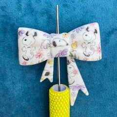 Bowtie with Cartoon Cute Puppy Beagle Dog Flower Pattern Silicone Focal Beads Soft, 50*60MM