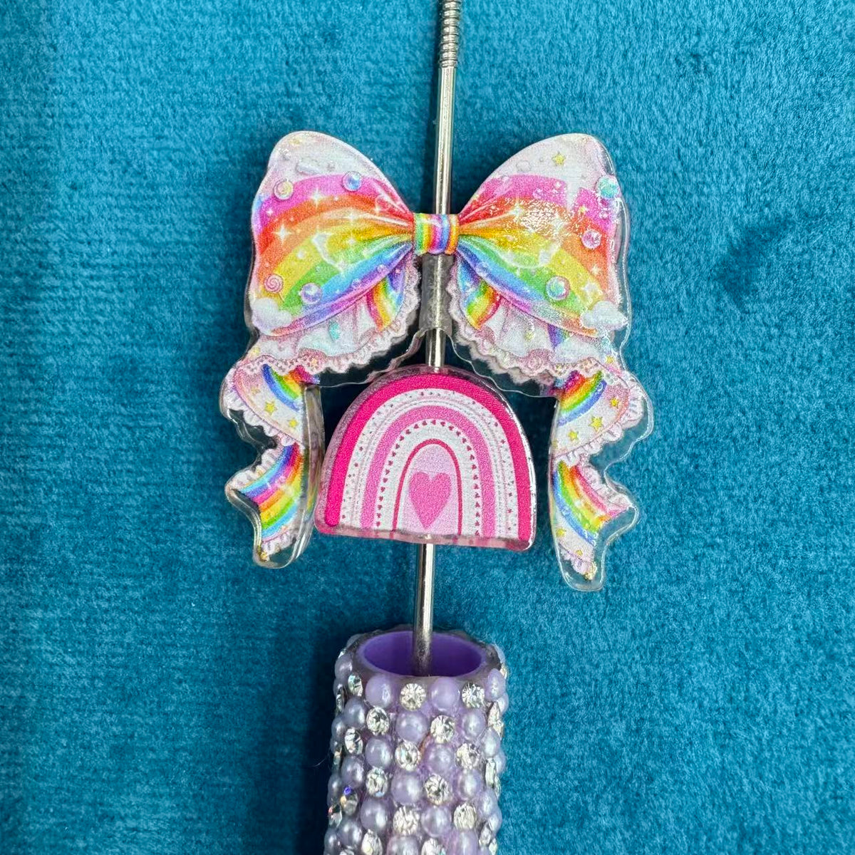 Rainbow Heart Acrylic Beads For Beadable Pen